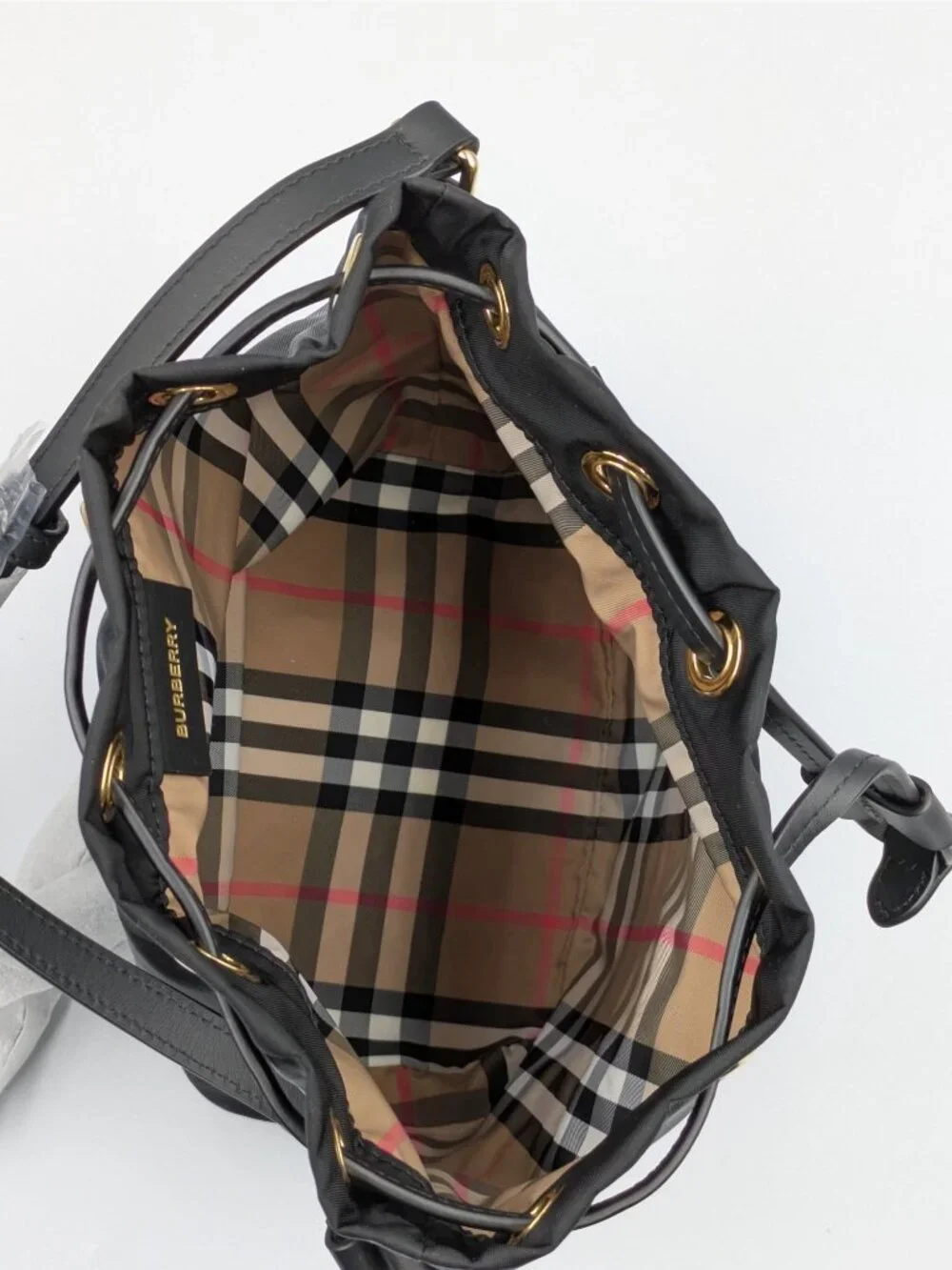Burberry Drawstring Pouch Nylon Mini Bucket Crossbody Bag Black 8121464